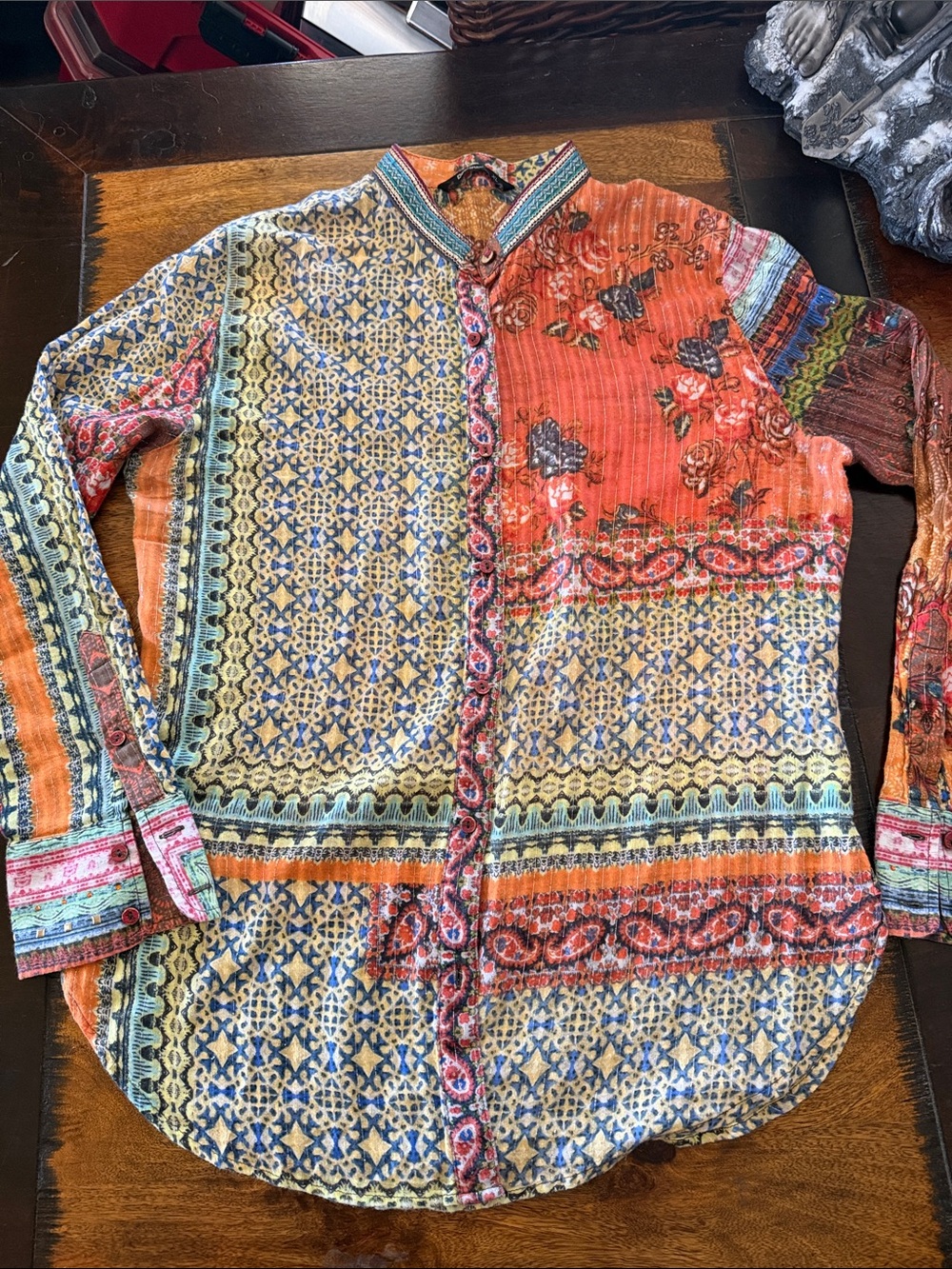Desigual Bohemian Patchwork womens Shirt  size XL though more like M/L